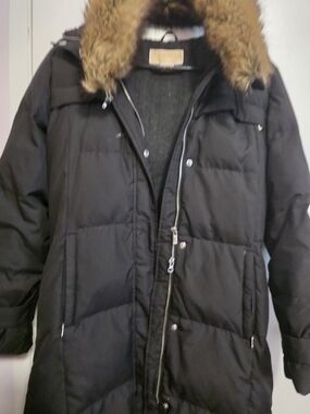 Michael Kors S/P Dark Brown Hooded Puffer Coat with Removable Faux-Fur Trim